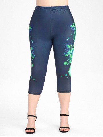 Plus Size & Curve High Waist Butterfly Print Capri Skinny Leggings