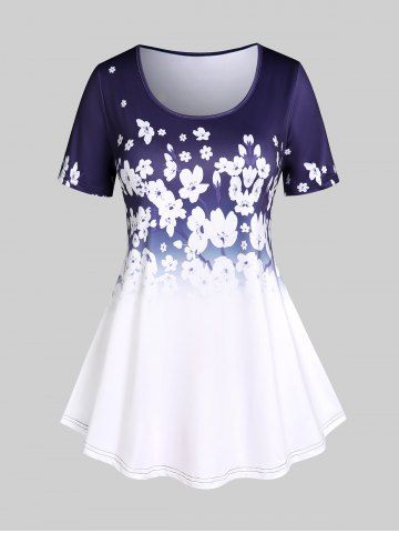 Camiseta con Estampado de Flores de Ciruelo de Talla Extra con Escote Pronunciado en Espalda - MULTI - M | US 10