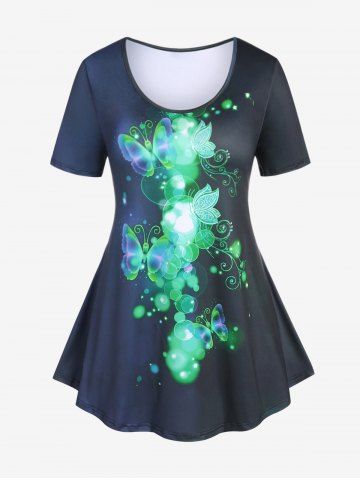 Plus Size & Curve Butterfly Print Tee - DEEP BLUE - 5X | US 30-32