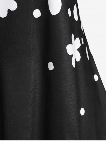 Plus Size & Curve Monochrome Floral Print Lace Panel Tank Top