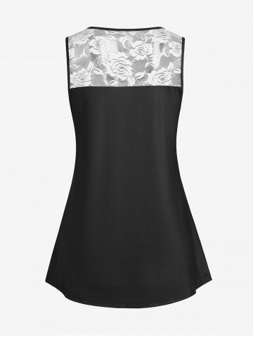 Plus Size & Curve Monochrome Floral Print Lace Panel Tank Top