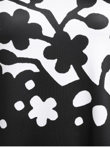 Plus Size & Curve Monochrome Floral Print Lace Panel Tank Top