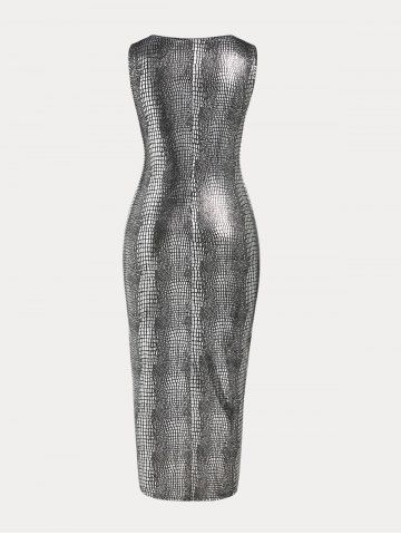 Plus Size & Curve Metallic Color Ruffled Party Bodycon Midi Dress