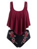 Plus Size & Curve Rose Embroidered Overlay Padded Tankini Swimsuit -  
