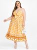 Plus Size & Curve Bohemian Bowknot Floral Print Maxi Dress -  
