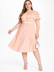 Robe Mi-Longue Superposée à Epaule Dénudée Courbe de Grande Taille à Volants - orange clair 2X | US 18-20