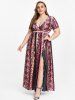 Plus Size & Curve Plunge High Slit Bohemian Print Dress -  