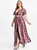 Plus Size & Curve Plunge High Slit Bohemian Print Dress -  