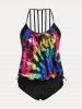 Tie Dye Double Up Strappy Backless Plus Size & Curve Tankini Swimsuit -  