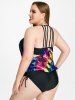 Tie Dye Double Up Strappy Backless Plus Size & Curve Tankini Swimsuit -  