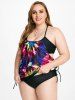 Tie Dye Double Up Strappy Backless Plus Size & Curve Tankini Swimsuit -  