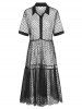 Plus Size Heart Pattern Longline Sheer Mesh Blouse and Camisole Twinset -  