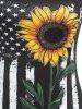 American Flag Sunflower Print Lace Up Tank Top and Lace Denim Shorts Plus Size Summer Outfit -  