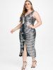 Plus Size & Curve Metallic Color Ruffled Party Bodycon Midi Dress -  