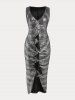 Plus Size & Curve Metallic Color Ruffled Party Bodycon Midi Dress -  