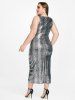 Plus Size & Curve Metallic Color Ruffled Party Bodycon Midi Dress -  