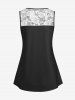 Plus Size & Curve Monochrome Floral Print Lace Panel Tank Top -  