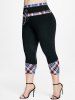 Legging Corsaire à Carreaux à Taille Haute de Grande Taille - Noir 4X | US 26-28