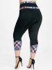 Legging Corsaire à Carreaux à Taille Haute de Grande Taille - Noir 4X | US 26-28