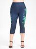 Plus Size & Curve High Waist Butterfly Print Capri Skinny Leggings -  