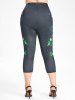 Plus Size & Curve High Waist Butterfly Print Capri Skinny Leggings -  