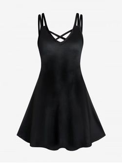 Plus Size & Curve Crisscross Solid A Line Sleeveless Dress - BLACK - S | US 8