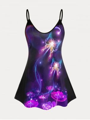 Plus Size & Curve Butterfly Floral Galaxy Tank Top