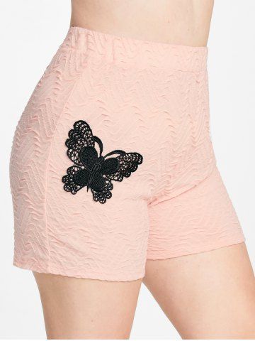 Plus Size & Curve High Rise Lace Butterfly Textured Shorts - LIGHT PINK - L