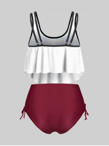 Plus Size & Curve Gothic Skull Print Ruffled Overlay Tankini Swimwear