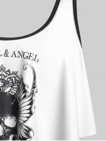Plus Size & Curve Gothic Skull Print Ruffled Overlay Tankini Swimwear