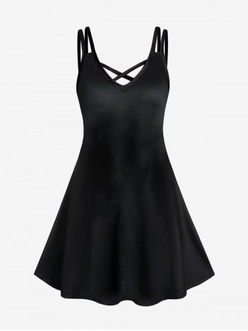Plus Size & Curve Crisscross Solid A Line Sleeveless Dress - BLACK - 2X | US 18-20