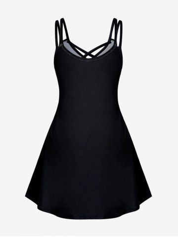 Plus Size & Curve Crisscross Solid A Line Sleeveless Dress