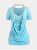 Plus Size & Curve Cowl Front Ruched Chains Tee -  