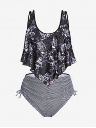 Plus Size & Curve Mushroom Print Ruffled Overlay Cinched Tankini Swimsuit -  