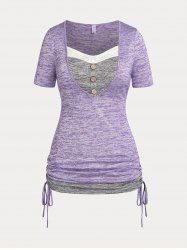 Plus Size & Curve Lace Panel Cinched Ruched Space Dye T Shirt -  