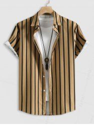 Men's Button Up Vertical Striped Short Sleeve Casual Summer Beach Shirt -  