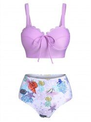 Underwire Tie Up Marine Life Corset Tankini Swimwear -  