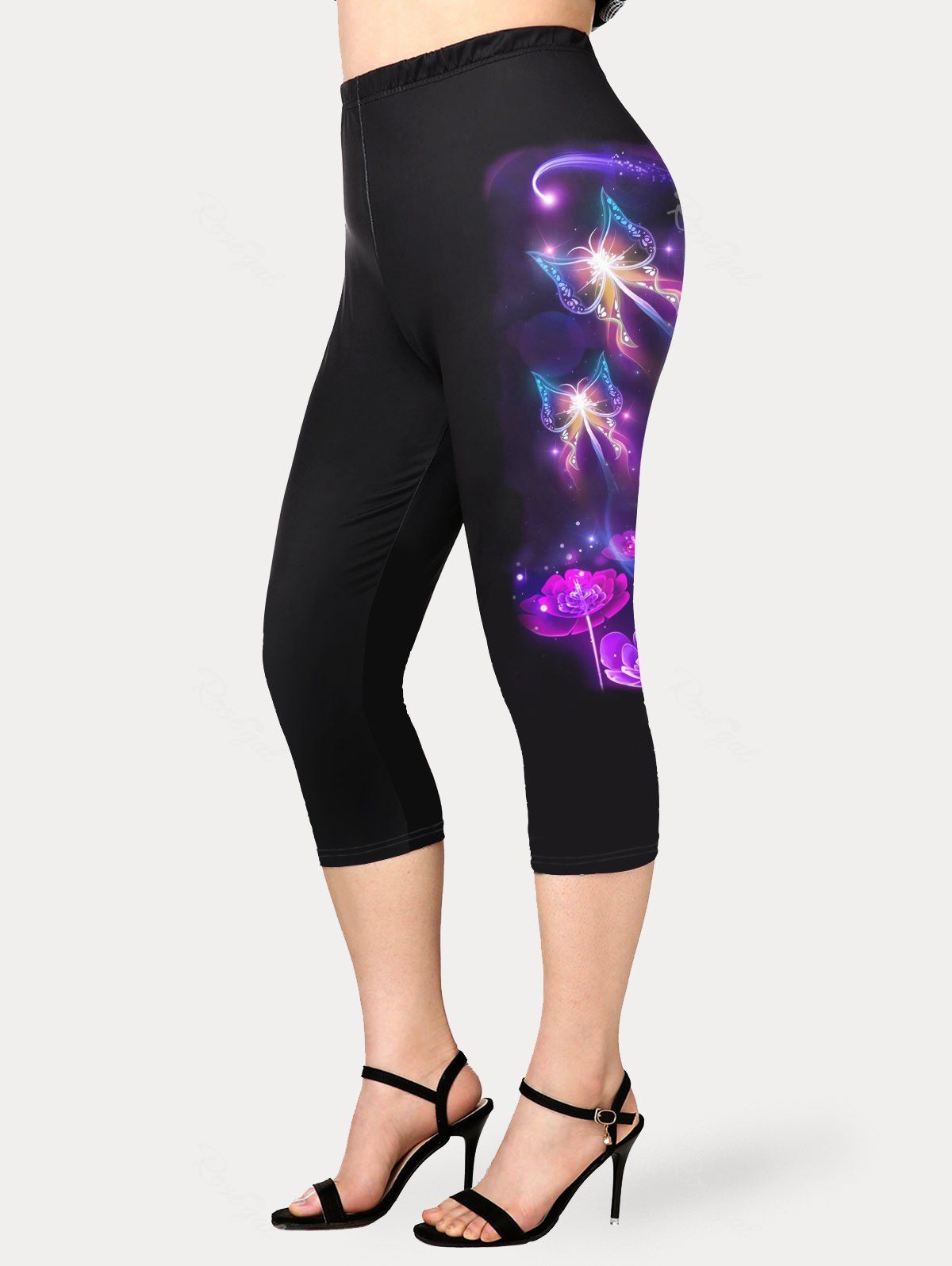 New Plus Size & Curve Butterfly Floral Galaxy Capri Leggings  