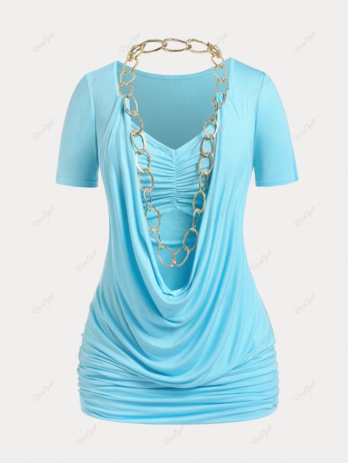 Affordable Plus Size & Curve Cowl Front Ruched Chains Tee  