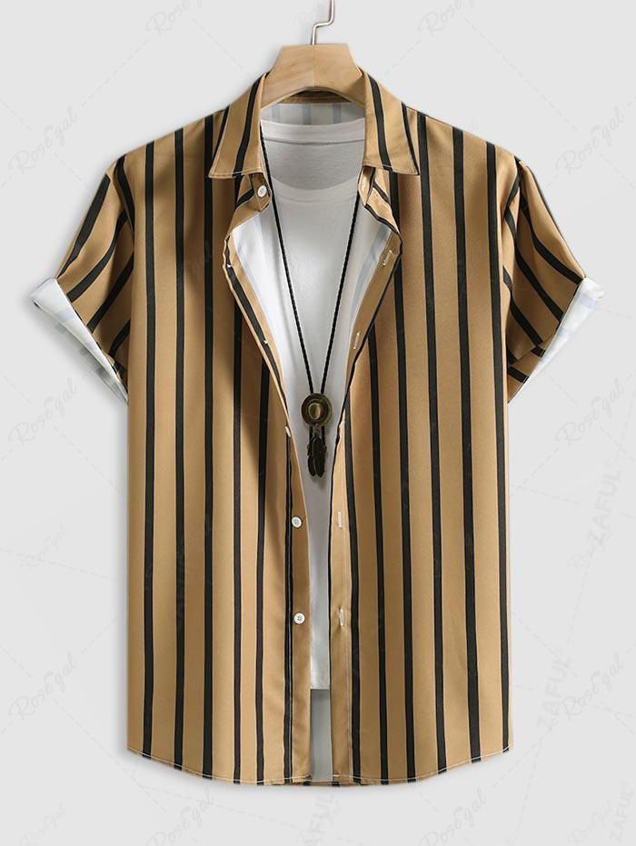 Fancy Men's Button Up Vertical Striped Short Sleeve Casual Summer Beach Shirt  