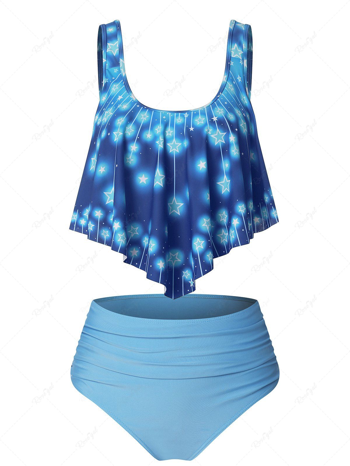 Affordable Stars Print Ruched Hem Tankini Swimwear  