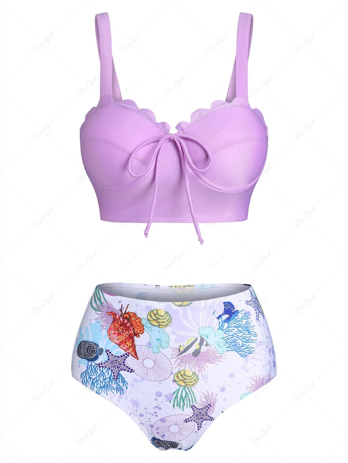 Unique Underwire Tie Up Marine Life Corset Tankini Swimwear  