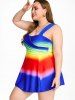 Plus Size & Curve Rainbow Color Crossover Boyleg Swim Dress -  