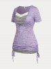 T-shirt Chiné Courbe Panneau en Dentelle Grande Taille à Volants - Violet clair M | US 10