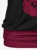 Plus Size & Curve Skew Neck Skull Lace Gothic Tee and Ruched Blouson Tank Top Set -  