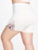Legging Court Fleur Brodée Panneau en Dentelle de Grande Taille - Blanc 4X