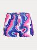 Swirl Print Open Back Halter Plunge Plus Size & Curve Tankini Swimsuit -  