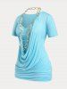 Plus Size & Curve Cowl Front Ruched Chains Tee -  