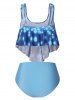 Stars Print Ruched Hem Tankini Swimwear -  