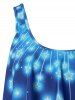 Stars Print Ruched Hem Tankini Swimwear -  